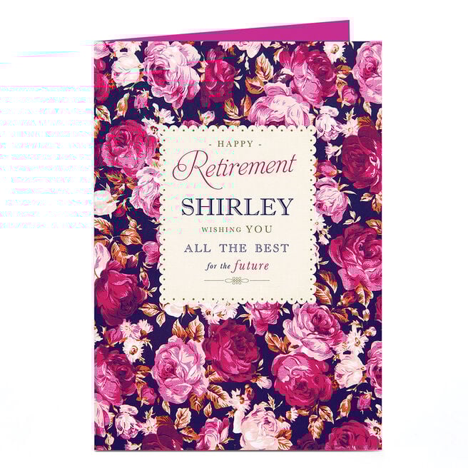 Personalised Retirement Card - Pink & Purple Roses