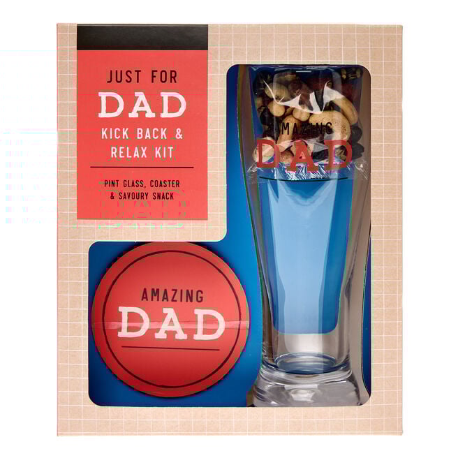 Just For Dad Pint Glass, Coaster & Savoury Snack Set
